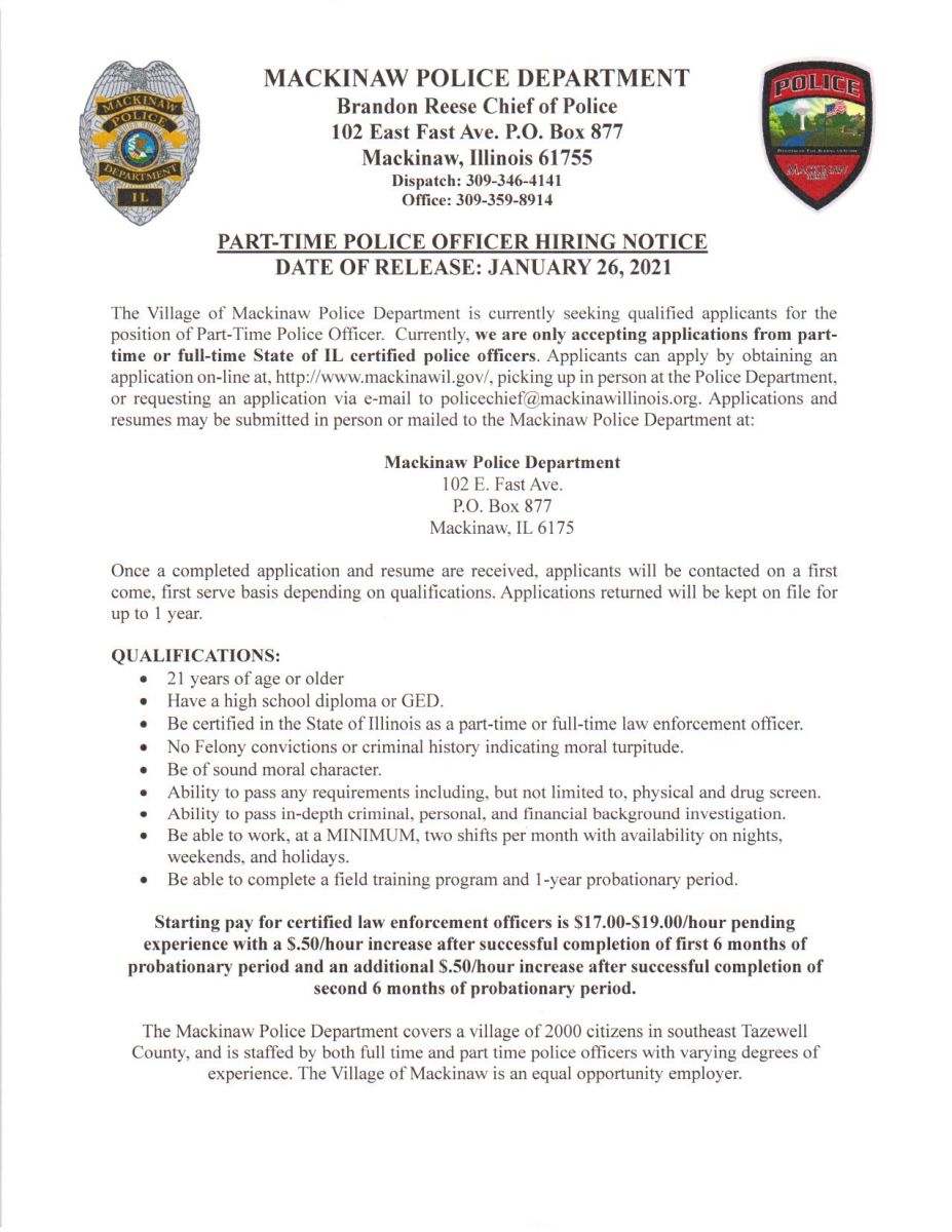 Part time Police Officer Hiring Notice